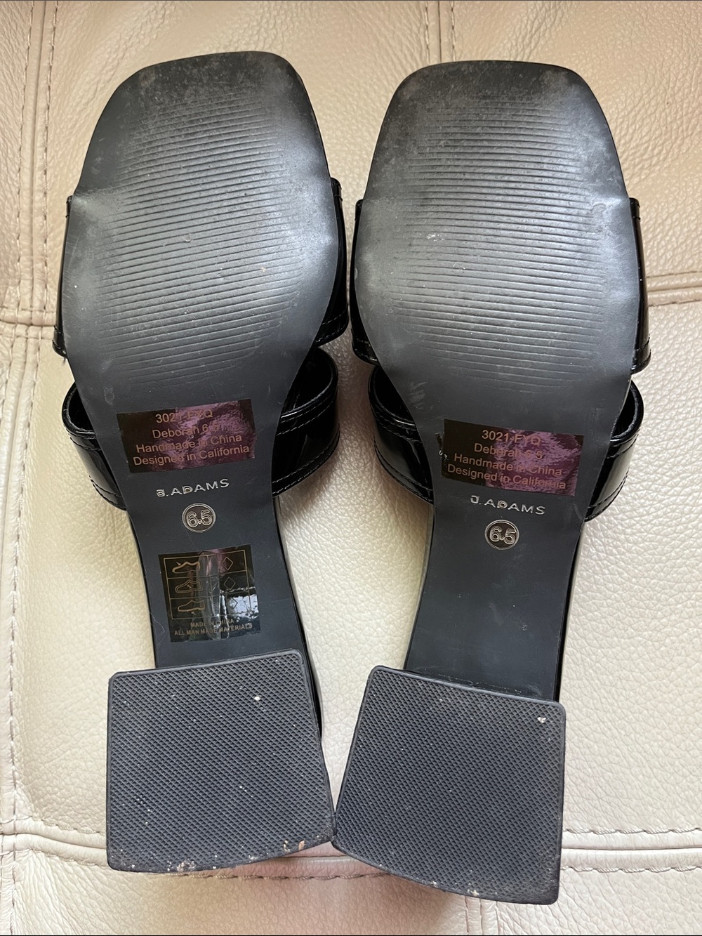 J Adams Deborah Black Patent Open-Square Toe Slide Mules Size 6.5 - Picture 6 of 8